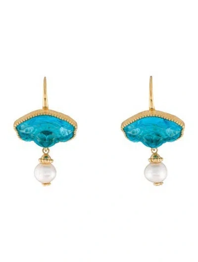 Pre-owned Tagliamonte Pearl & Venetian Glass Medusa Drop Earrings In Blue