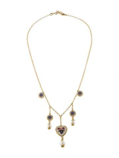 Pre-owned Tagliamonte Pearl & Venetian Glass Micromosaic Station Necklace, 19" In Multi