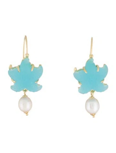 Pre-owned Tagliamonte Pearl & Venetian Glass Starfish Cameo Drop Earrings In Blue