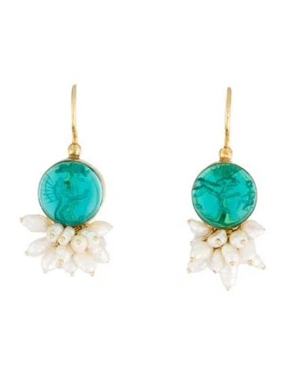 Pre-owned Tagliamonte Pearl & Venetian Intaglio Drop Earrings In Multi