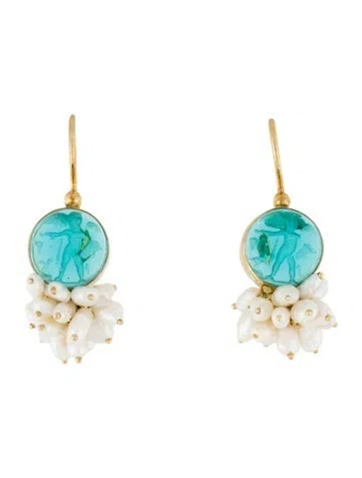 Pre-owned Tagliamonte Pearl & Venetian Intaglio Drop Earrings In Multi