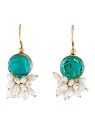 Pre-owned Tagliamonte Pearl & Venetian Intaglio Drop Earrings In Multi