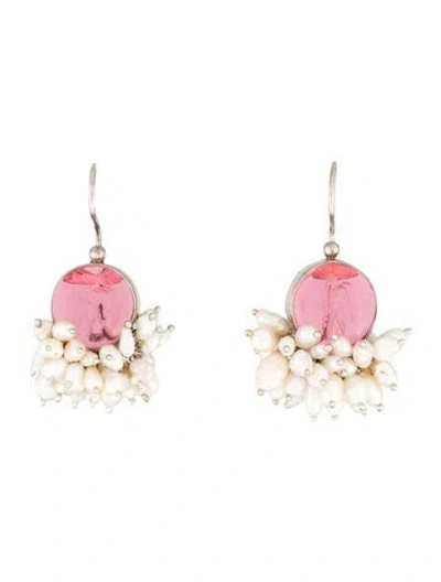 Pre-owned Tagliamonte Pearl & Venetian Intaglio Drop Earrings In Pink