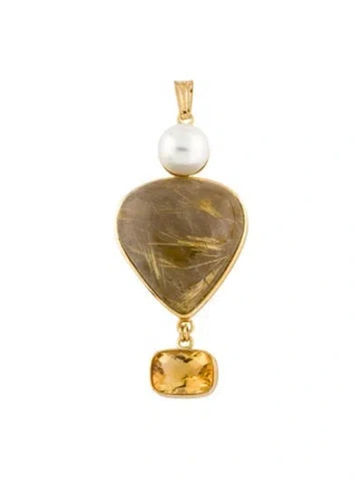 Pre-owned Tagliamonte Pearl Citrine & Rutilated Quartz Pendant In Multi