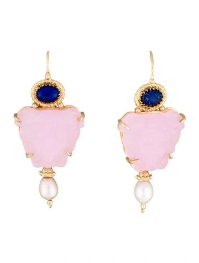 Pre-owned Tagliamonte Pearl, Glass & Lapis Lazuli Medusa Drop Earrings In Pink