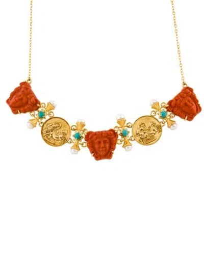 Pre-owned Tagliamonte Pearl, Glass & Turquoise Venetian Cameo Collar Necklace, 19" In Multi