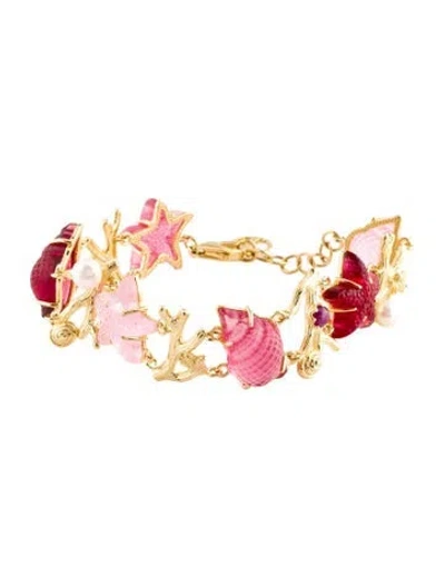 Pre-owned Tagliamonte Pearl, Glass-filled Ruby & Glass Station Bracelet, 7.5" In Multi