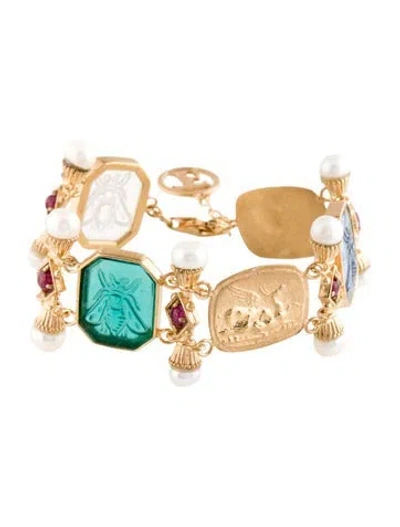 Pre-owned Tagliamonte Pearl, Glass-filled Ruby & Glass Station Bracelet, 7.75" In Multi