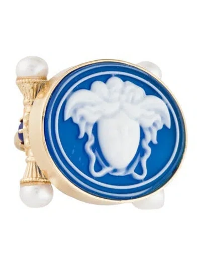 Pre-owned Tagliamonte Pearl, Lapis Lazuli & Ceramic Medusa Cocktail Ring In Multi