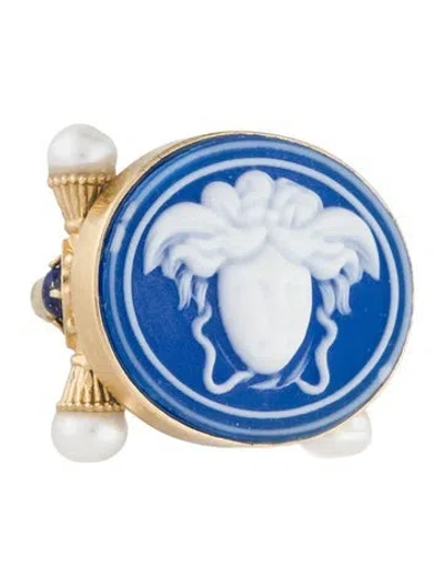 Pre-owned Tagliamonte Pearl, Lapis Lazuli & Ceramic Medusa Cocktail Ring In Multi