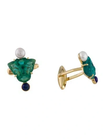 Pre-owned Tagliamonte Pearl, Lapis Lazuli & Glass Medusa Cufflinks In Multi