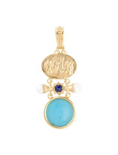 Pre-owned Tagliamonte Pearl, Lapis Lazuli & Glass Pendant, 2.5" In Blue