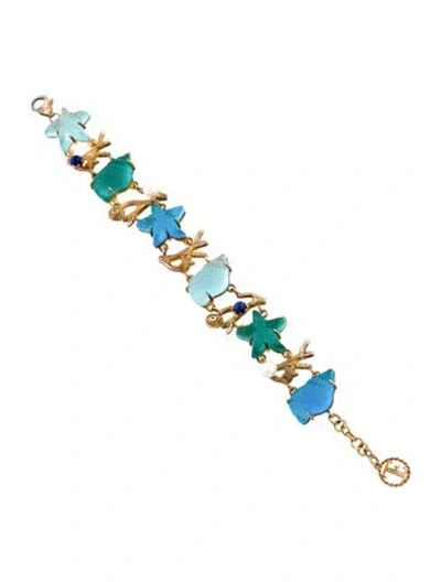 Pre-owned Tagliamonte Pearl, Lapis Lazuli, & Venetian Glass Station Bracelet, 7.5" In Blue