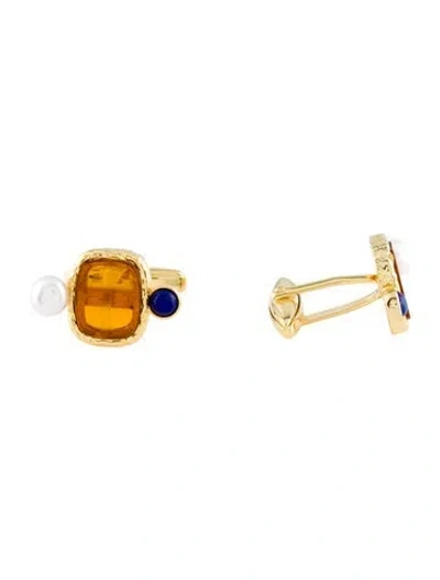 Pre-owned Tagliamonte Pearl, Lapis Lazuli Venetian Intaglio Cufflinks In Multi
