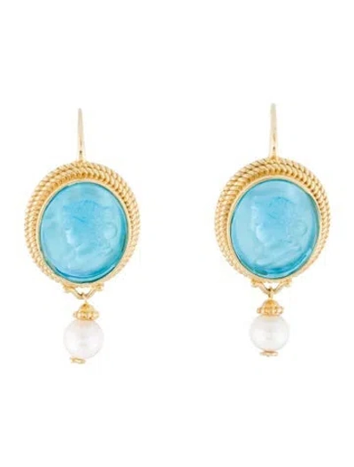 Pre-owned Tagliamonte Pearl, Mother Of Pearl & Venetian Glass Cameo Drop Earrings In Multi