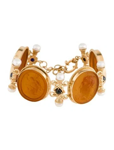 Pre-owned Tagliamonte Pearl Roman Emperor Venetian Cameo Link Bracelet, 7" In Multi