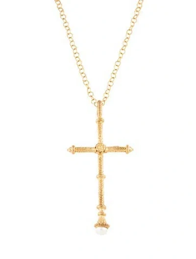 Pre-owned Tagliamonte Pearl Textured Cross Pendant Necklace, 20" In Multi