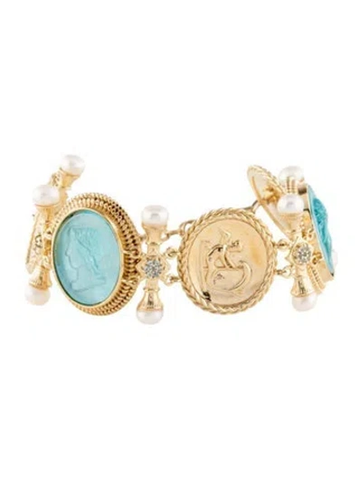 Pre-owned Tagliamonte Pearl, Topaz & Venetian Cameo Link Bracelet, 7" In Multi