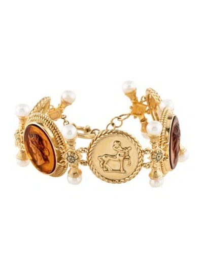 Pre-owned Tagliamonte Pearl, Topaz & Venetian Cameo Link Bracelet, 7.5" In Multi