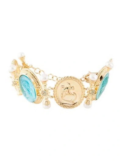 Pre-owned Tagliamonte Pearl, Topaz & Venetian Cameo Link Bracelet, 7.75" In Multi