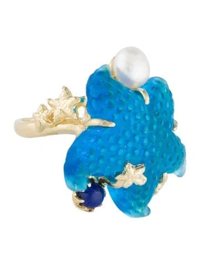 Pre-owned Tagliamonte Pearl, Venetian Glass & Lapis Lazuli Cocktail Ring In Multi