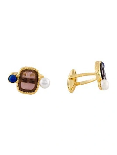 Pre-owned Tagliamonte Pearl, Venetian Glass & Lapis Lazuli Cufflinks In Multi