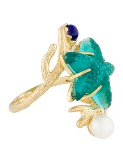 Pre-owned Tagliamonte Pearl, Venetian Glass & Lapis Lazuli Starfish Cocktail Ring In Blue