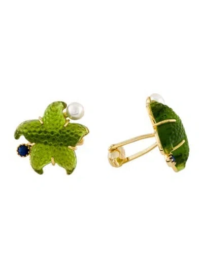 Pre-owned Tagliamonte Pearl, Venetian Glass & Lapis Lazuli Starfish Cufflink In Multi