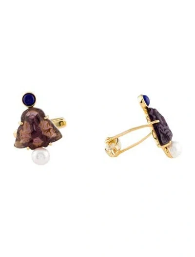 Pre-owned Tagliamonte Pearl,lapis Lazuli And Glass Intaglio Medusa Cufflinks In Multi