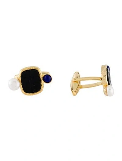 Pre-owned Tagliamonte Pearl,lapislazuli & Onyx Cross Cufflinks In Multi