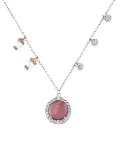 Pre-owned Tagliamonte Pearl,mother Of Pearl, Venetian Cameo & Topaz Pendant Necklace, 15.75" In Multi