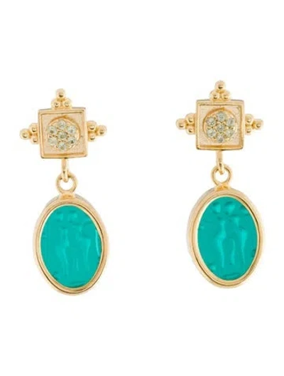 Pre-owned Tagliamonte Peridot & Venetian Glass Cameo Drop Earrings In Green