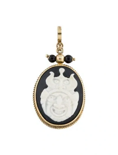 Pre-owned Tagliamonte Porcelain & Onyx Skull Snake Pendant, 1.75" In Multi