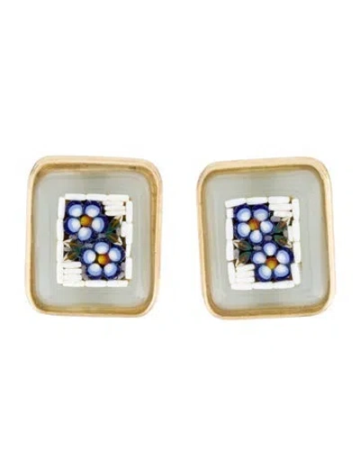 Pre-owned Tagliamonte Resin & Glass Micro-mosaic Earclips In Multi