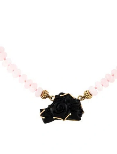 Pre-owned Tagliamonte Rose Quartz Beaded Venetian Cameo Zodiac Aries Pendant Necklace, 18" In Multi