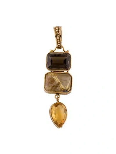 Pre-owned Tagliamonte Rutilated Quartz, Smoky Quartz & Citrine Pendant Enhancer F, 2.5" In Multi