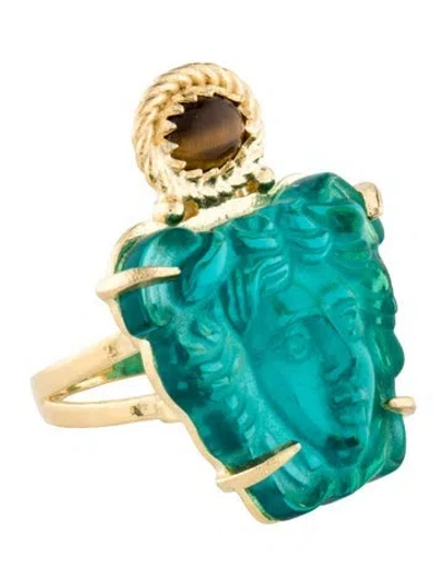Pre-owned Tagliamonte Tiger's Eye And Glass Venetian Cameo Ring In Green