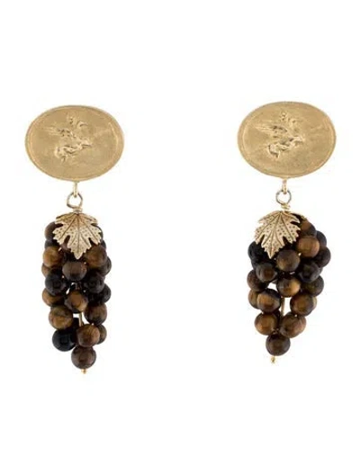 Pre-owned Tagliamonte Tiger's Eye Quartz & Hawk's Eye Quartz Grape Drop Earrings In Multi