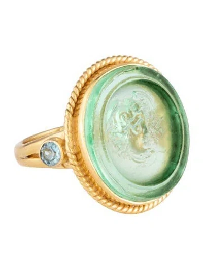 Pre-owned Tagliamonte Topaz & Venetian Intaglio Cocktail Ring In Green