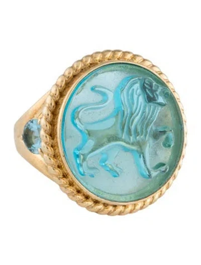 Pre-owned Tagliamonte Topaz & Venetian Lion Intaglio Cocktail Ring In Blue