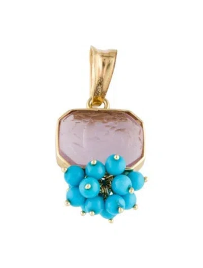Pre-owned Tagliamonte Turquoise & Venetian Cameo Pendant, 1.25" In Multi