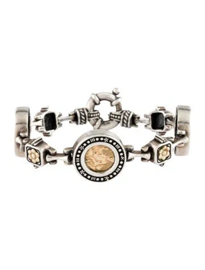Pre-owned Tagliamonte Two-tone Cameo Link Bracelet, 7" In Multi