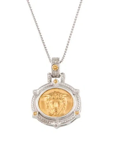 Pre-owned Tagliamonte Two-tone Medusa Head Cameo Pendant Necklace, 19.25" In Multi