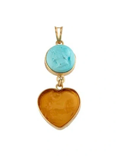 Pre-owned Tagliamonte Venetian & Turquoise Aurora Chariot Pendant, 2" In Orange