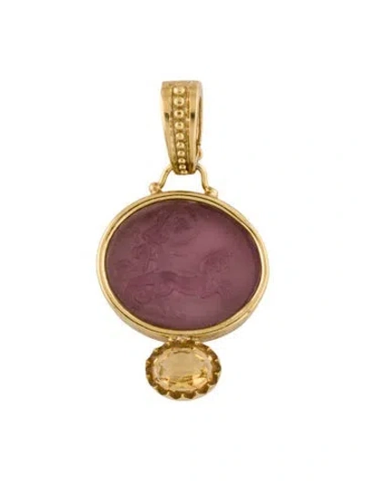 Pre-owned Tagliamonte Venetian Cameo & Citrine Pendant Enhancer, 1.75" In Multi