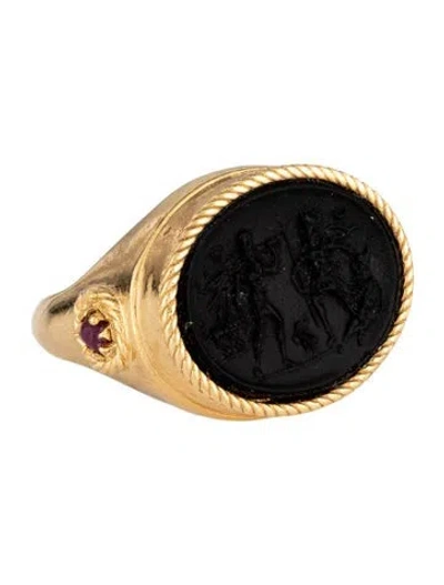 Pre-owned Tagliamonte Venetian Cameo & Glass-filled Ruby Roman Eagle Ring In Black