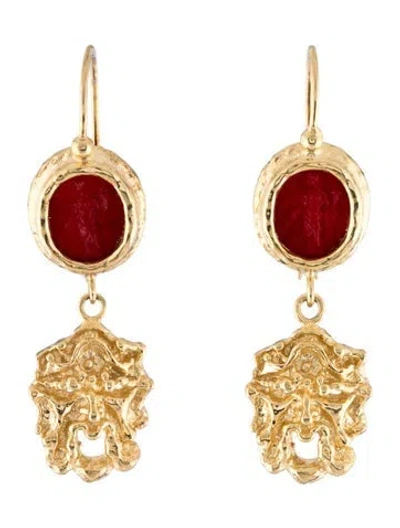 Pre-owned Tagliamonte Venetian Cameo & Greek Comedy Mask Earrings In Red
