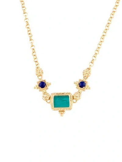 Pre-owned Tagliamonte Venetian Cameo & Lapis Lazuli Androcles Lion Necklace, 19" In Green