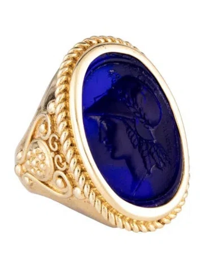 Pre-owned Tagliamonte Venetian Cameo Athena Profile Ring In Blue