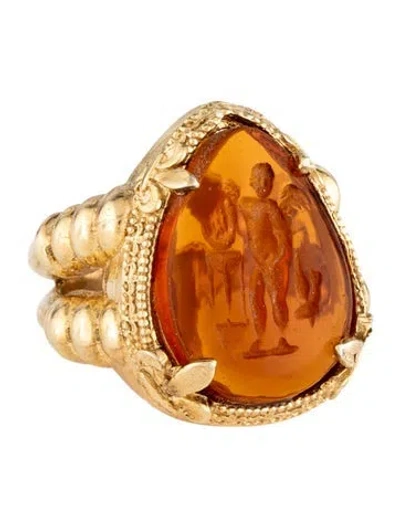 Pre-owned Tagliamonte Venetian Cameo Cupid Ring In Orange